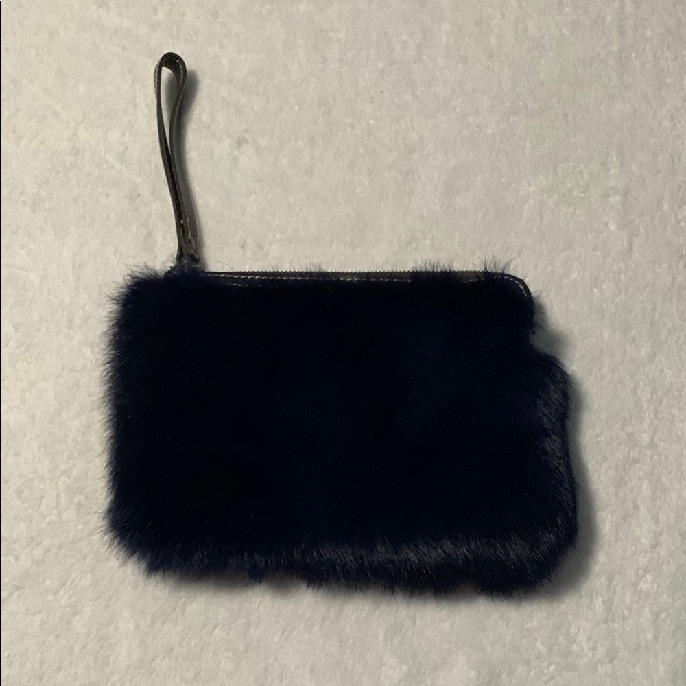 Patricia Nash Blue Faux Fur Wristlet Clutch